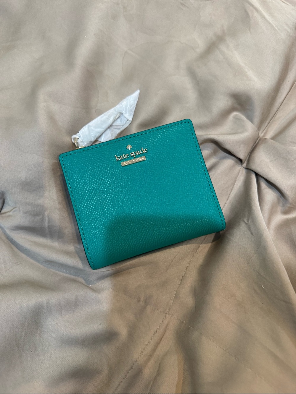 Kate Spade NWT - Teal Saffiano Compact Bifold Wallet with Gold Logo